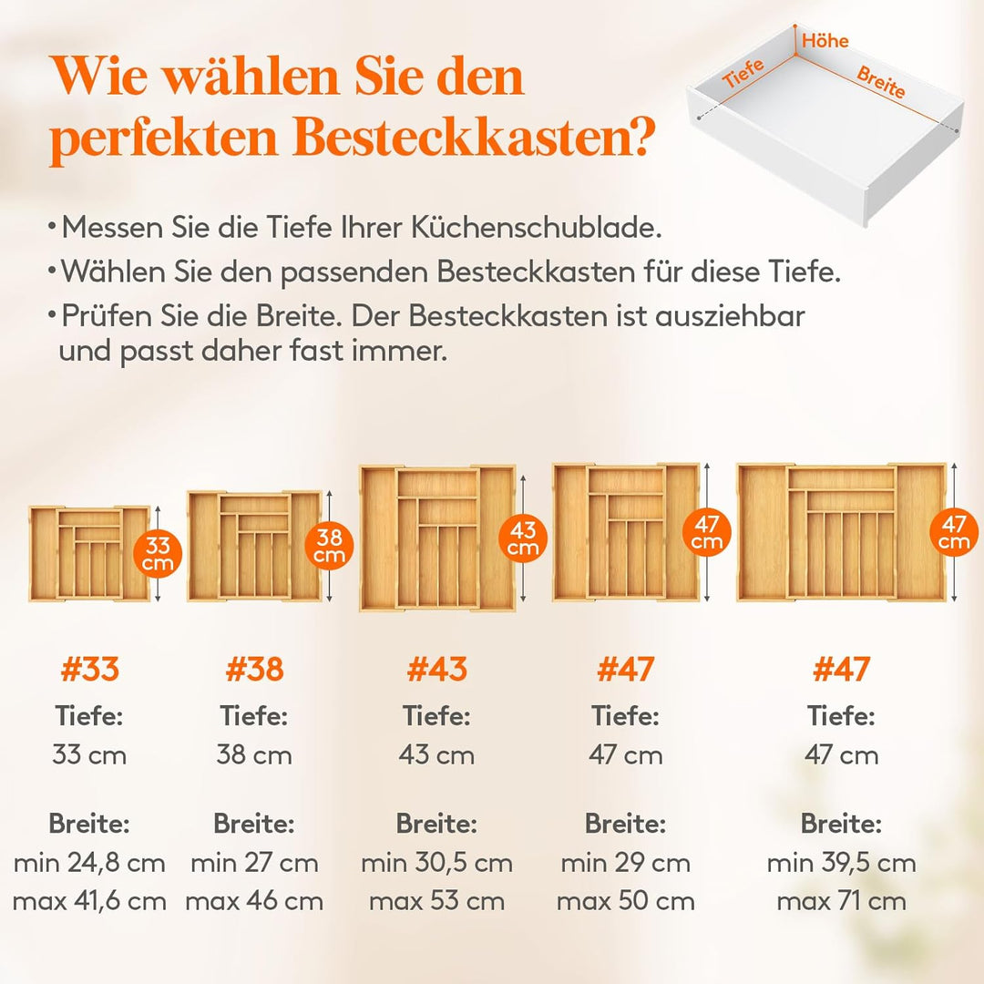 Lifewit Besteckkasten für Schubladen, Tiefe 47 cm, Ausziehbarer Besteckeinsatz Breite bis zu 50 cm,