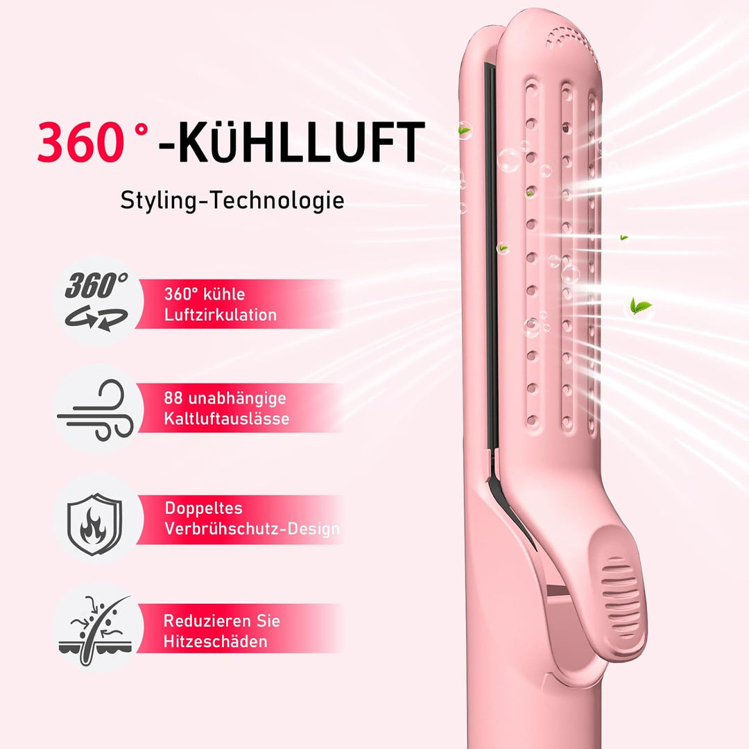 Air Lockenstab und Glätteisen 2-in-1, 360° Kaltluft-Welleneisen für Haare, Schnelle Locken, Ionen Cu