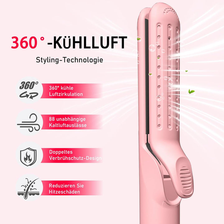 Air Lockenstab und Glätteisen 2-in-1, 360° Kaltluft-Welleneisen für Haare, Schnelle Locken, Ionen Cu
