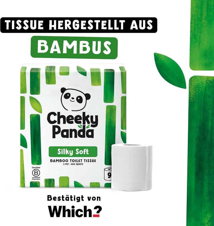 The Cheeky Panda Bambus Toilettenpapier 3-Lagig Grosspackung | 48 Rollen x 200 Blatt (9 Rollen x 5)