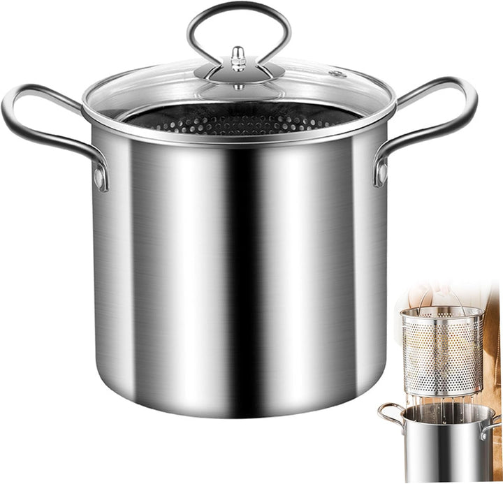Deep Fat Fryer Set, Frittichtopf mit Korb 3,5 l, Frittiertopf Edelstahl, kleiner Friteuchsen, Mini F