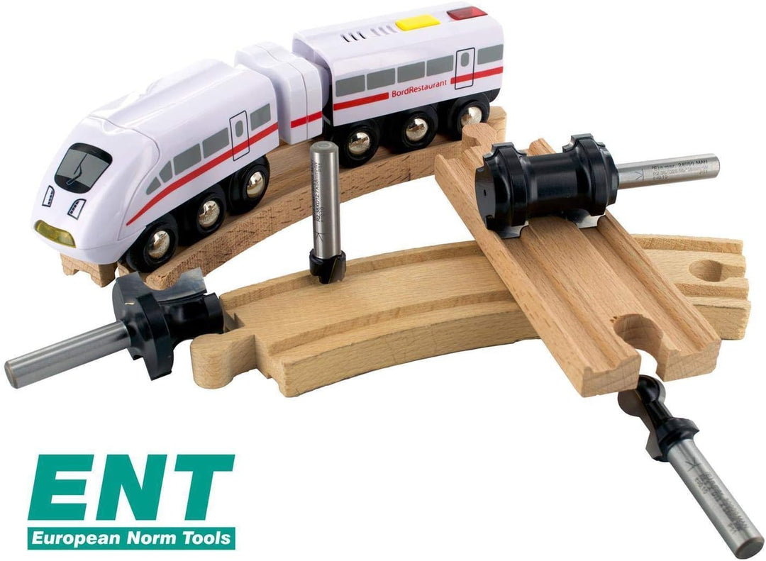 ENT 09050 4-tlg. Eisenbahn-Fräser-Set zum Fräsen von Holzschienen, HW, Schaft (S) 8 mm