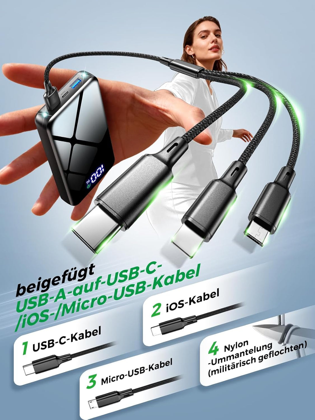 Power Bank,Klein 26800mAh Powerbank Schnellladefunktion 22,5W USB-C Tragbarer Externer HandyAkkus mi