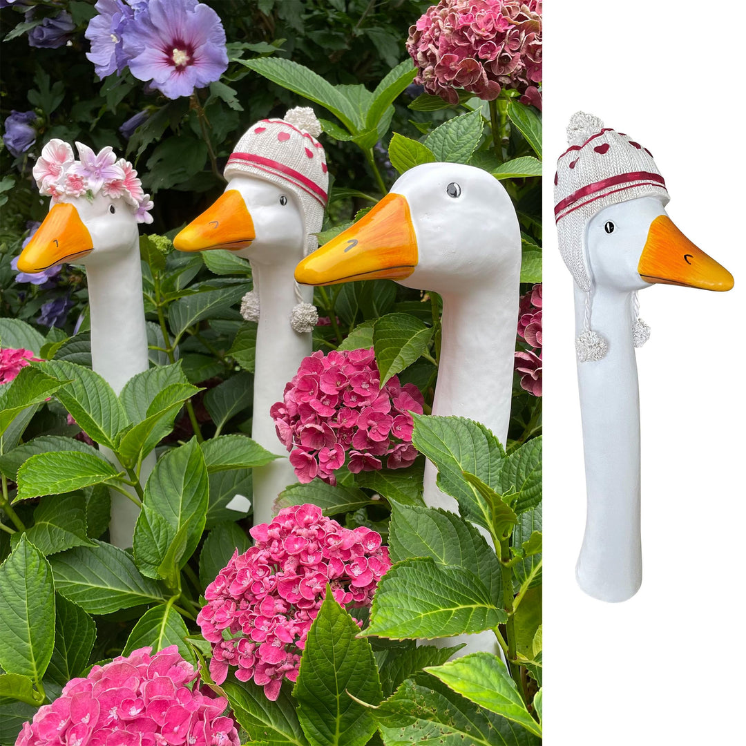 OF Gänsehals Gartenstecker Gans - Höhe 35 bis 38 cm gross - Deko Gartenfiguren für aussen (Bommelmüt