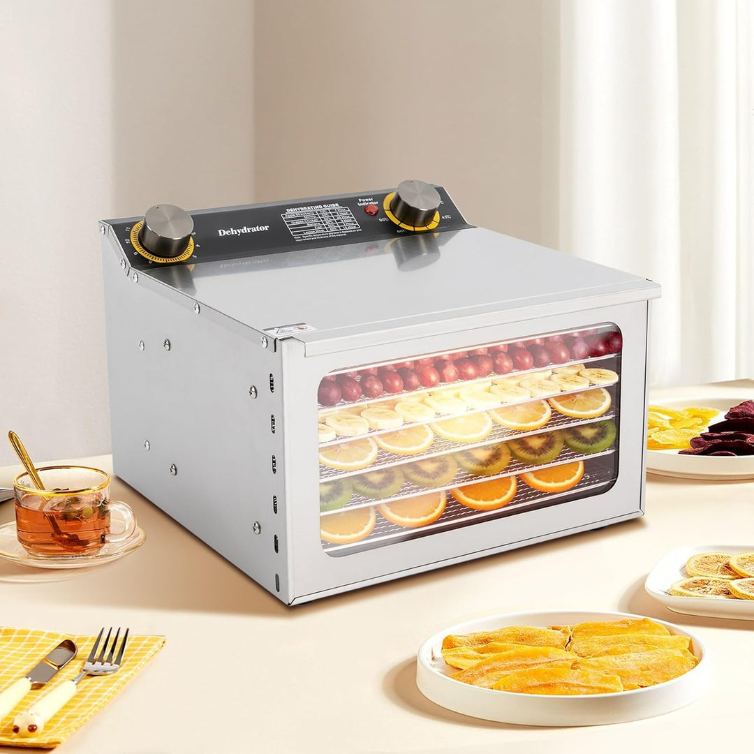 Dörrautomat Edelstahl Dörrgerät Dehydrator mit 6 Gittereinsätzen für Lebensmittel Trocknung 400 W Te