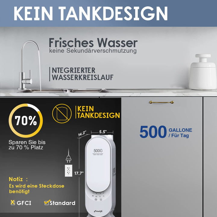 Frizzlife PX500-A Umkehrosmoseanlage,Wasserfiltersystem–alkalisch&Remineralisierung, kein wassertank