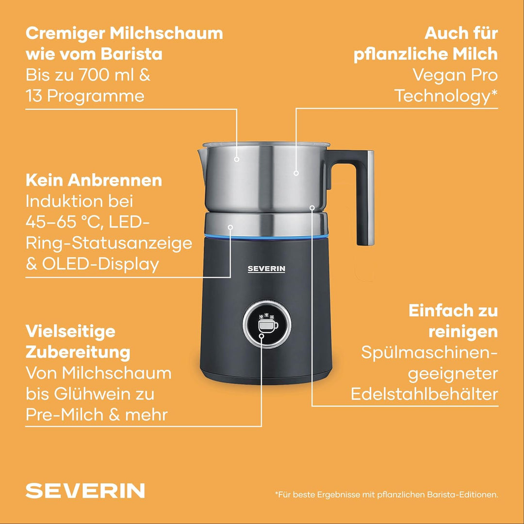 SEVERIN SPUMA 700 PLUS Induktions-Milchaufschäumer, elektrischer Milchaufschäumer ohne Anbrennen, sp