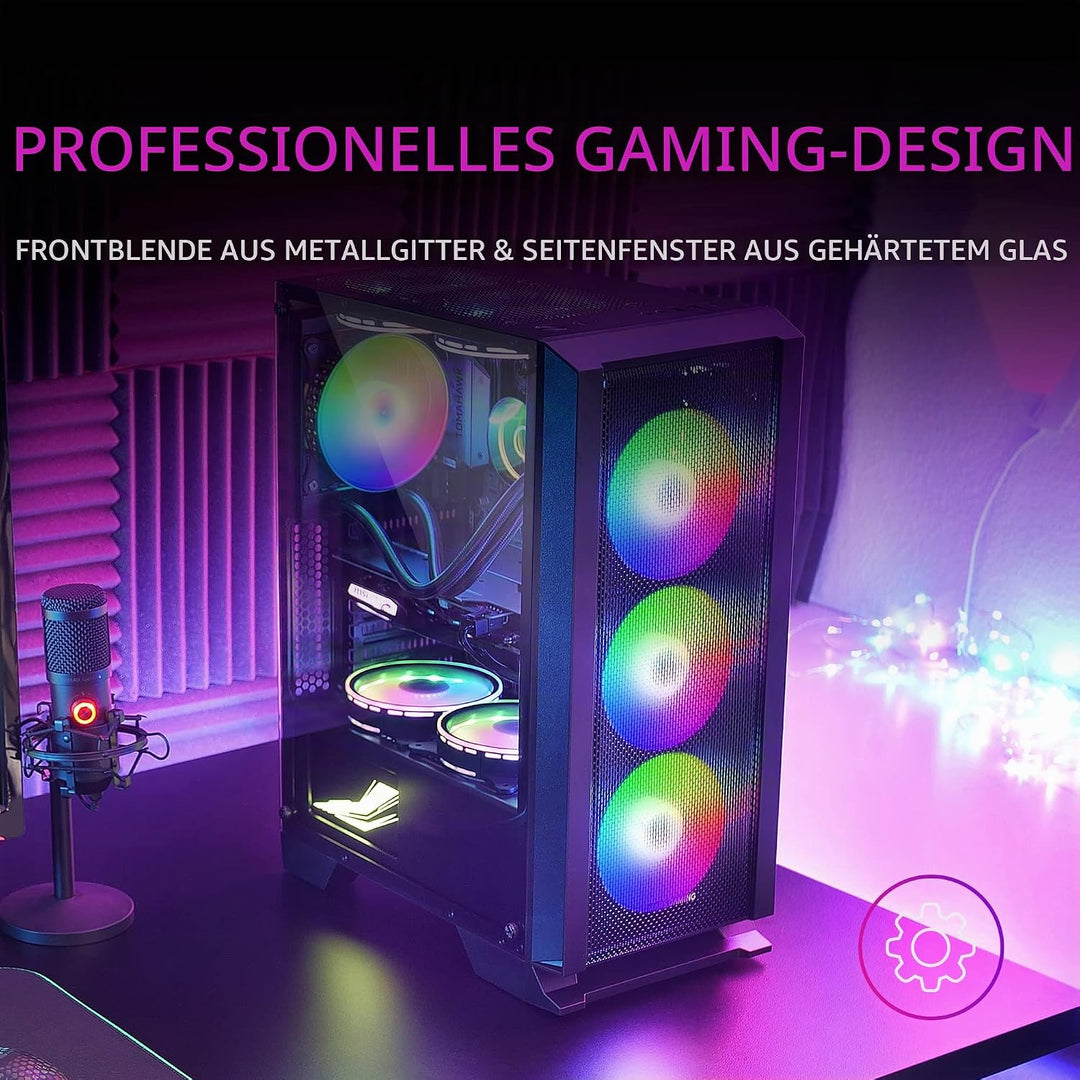 Mars Gaming MC100, ATX Gaming Gehäuse, 9 cm FRGB Lüfter, Convect-Cool Belüftung, Schwarz MCC Schwarz