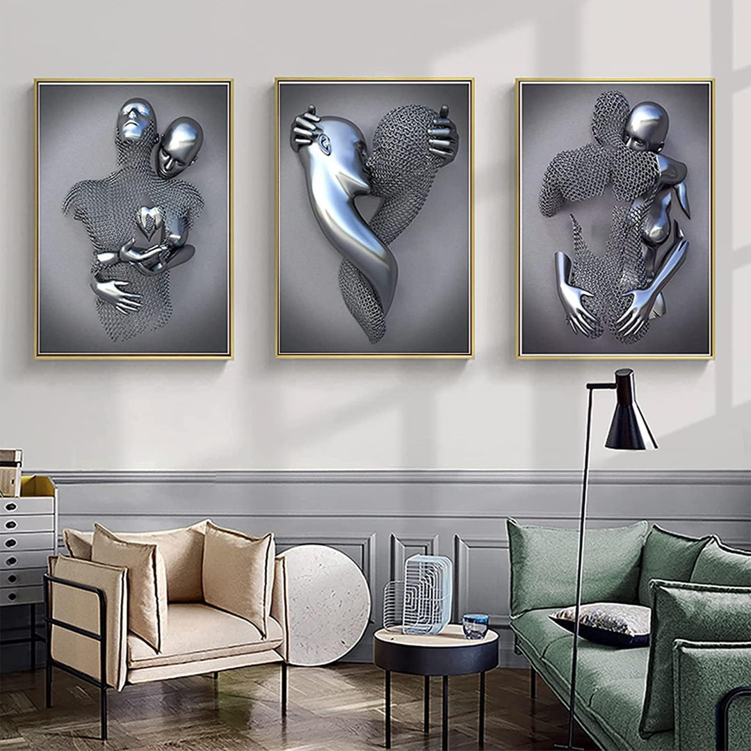 3D Metallfigur Statue Kunst Liebe Herz Kuss Bilder Wandkunst Wohnzimmer Wanddekoration - Ohne Rahmen