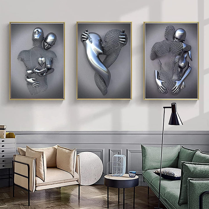 3D Metallfigur Statue Kunst Liebe Herz Kuss Bilder Wandkunst Wohnzimmer Wanddekoration - Ohne Rahmen