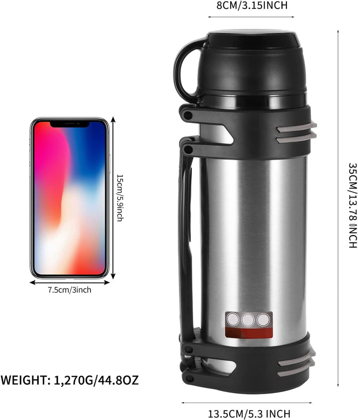 Thermoflasche 2L, Vakuumisolierte Flasche für Heisse Getränke mit Kaffeetassen deckel, Thermoskanne
