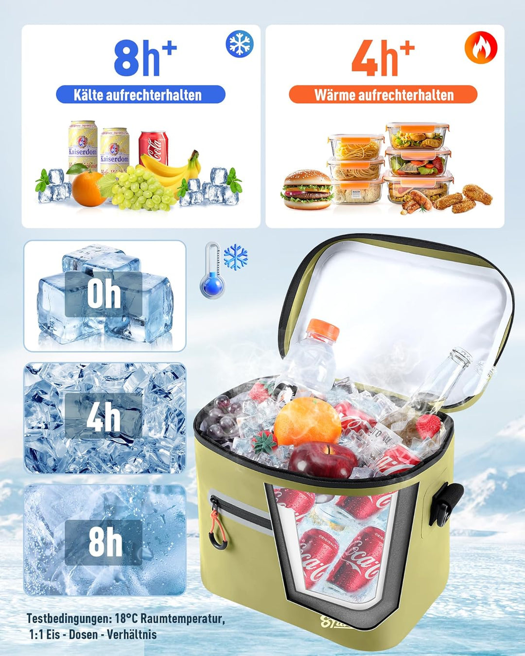 Kühltasche 7/14/24L - Isoliert & Wasserdicht | Tragbare Mini-Kühltasche mit Thermo-Iso-Schicht | Lei