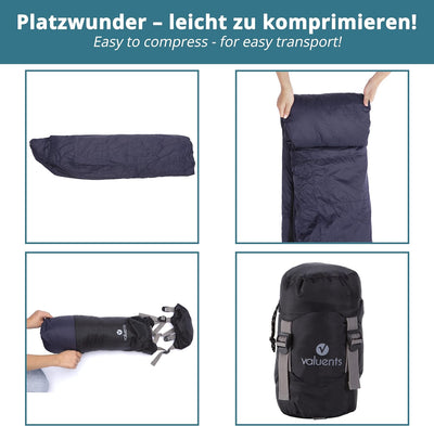 valuents Outdoor Daunenschlafsack 215cm– Ultraleicht und warm – Füllung: Entendaunen (190g) – down S
