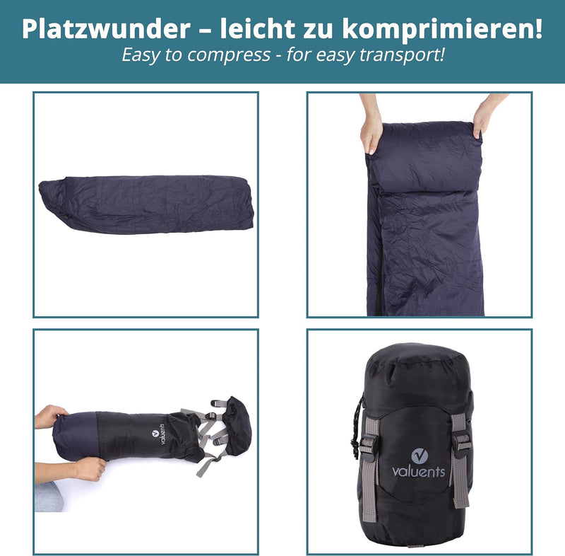 valuents Outdoor Daunenschlafsack 215cm– Ultraleicht und warm – Füllung: Entendaunen (190g) – down S