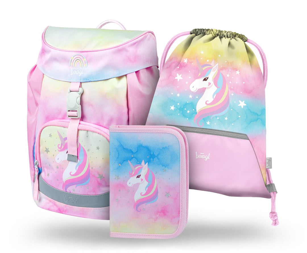 Baagl Schulranzen Mädchen für 1. Klasse, Airy Schultasche Set 3-Teilig, Grundschule Schulrucksack fü