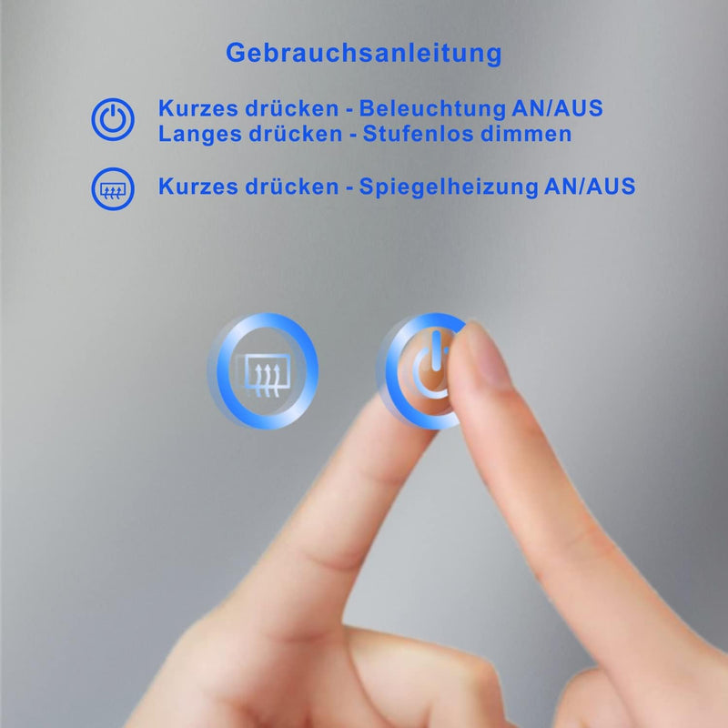 AQUABATOS 70x50 cm Antibeschlag Badspiegel mit LED Beleuchtung hell Badezimmerspiegel Dimmbar Touch