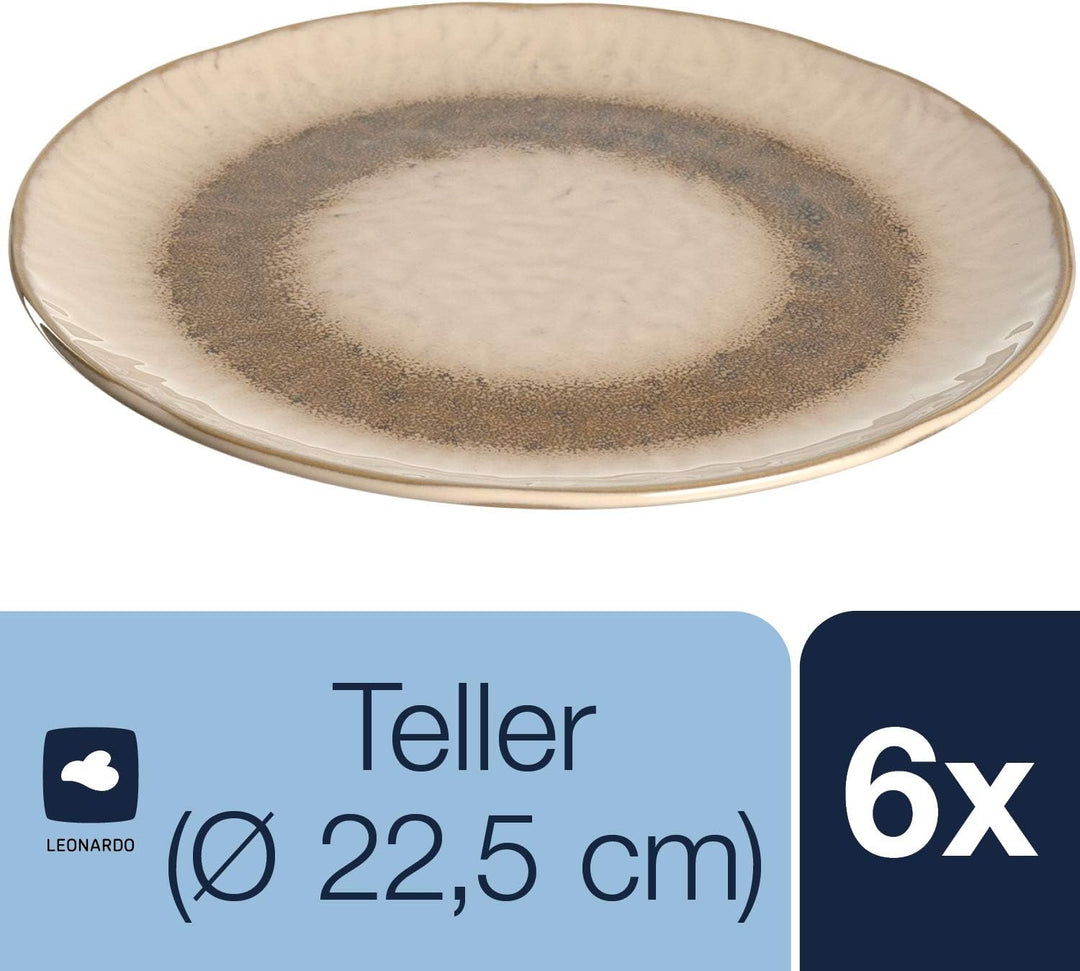 LEONARDO HOME 018534 MATERA 6er Set Teller, Keramik, beige, Beige