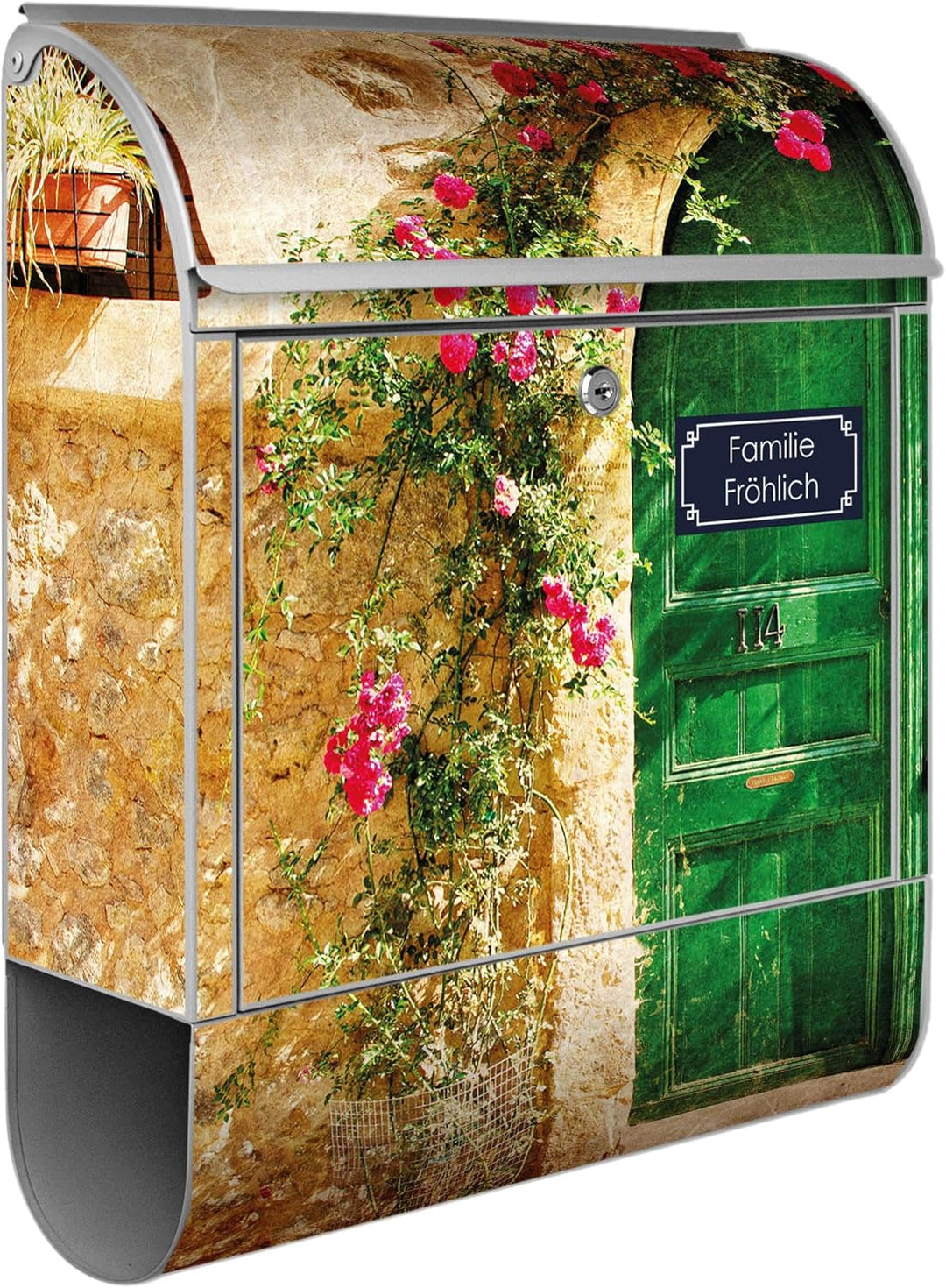 banjado® Design Briefkasten personalisiert mit Motiv Ferienhaus 39x47x14cm & 2 Schlüssel - Briefkast