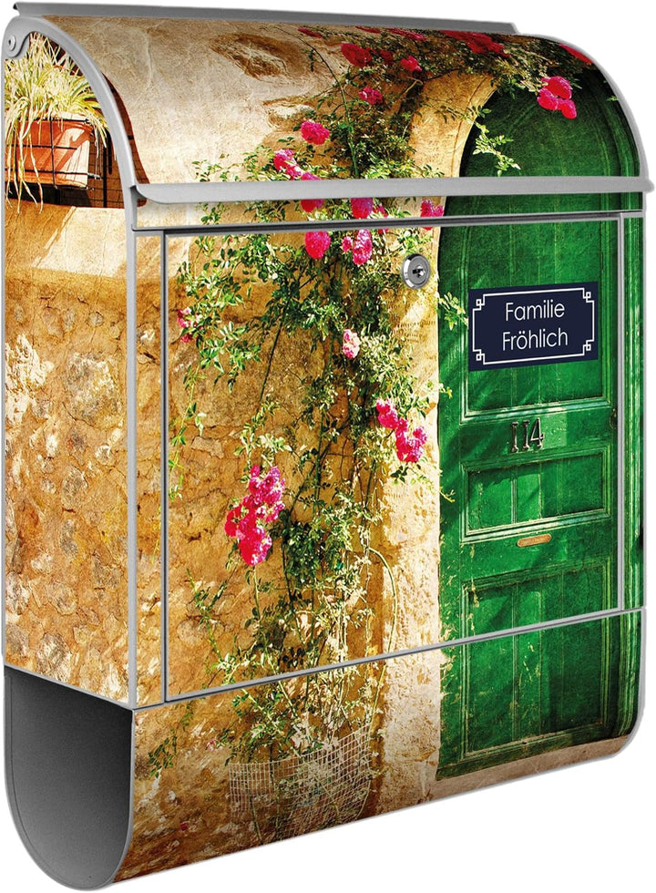 banjado® Design Briefkasten personalisiert mit Motiv Ferienhaus 39x47x14cm & 2 Schlüssel - Briefkast