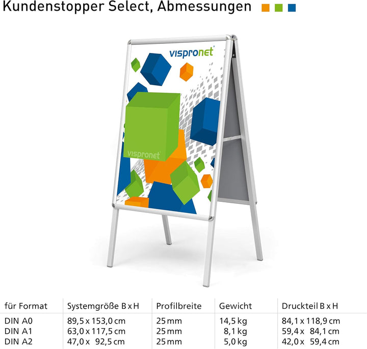 Vispronet hochwertiger Plakatständer DIN A1 - Kundenstopper, Werbetafel, Gehwegaufsteller Select - m