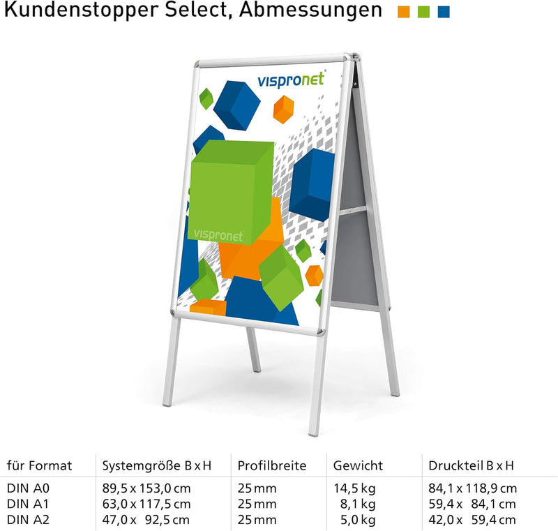 Vispronet hochwertiger Plakatständer DIN A0 - Kundenstopper, Werbetafel, Gehwegaufsteller Select - m