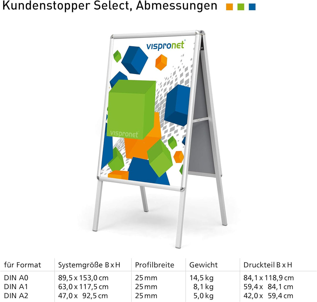 Vispronet hochwertiger Plakatständer DIN A2 - Kundenstopper, Werbetafel, Gehwegaufsteller Select (mi