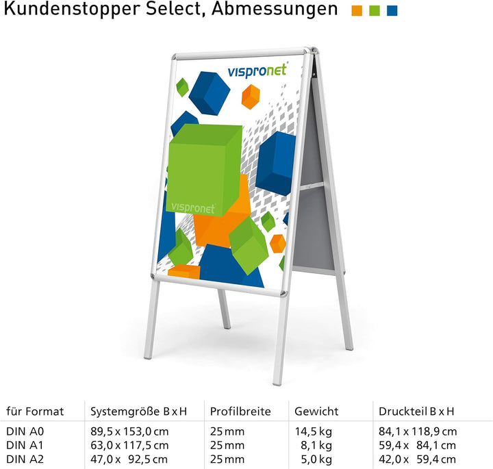 Vispronet hochwertiger Plakatständer DIN A2 - Kundenstopper, Werbetafel, Gehwegaufsteller Select (mi