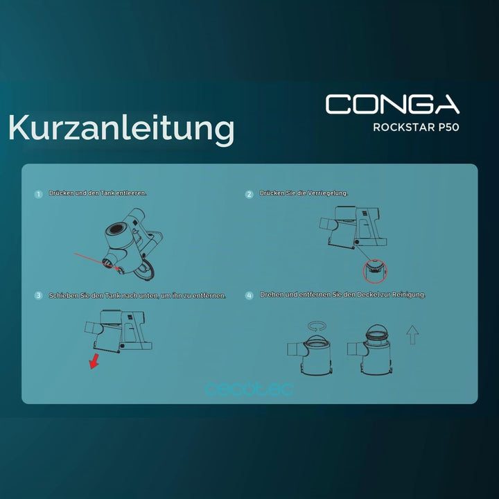 Cecotec Kabelloser Staubsauger Besen Conga Rockstar P50 X-Treme. 80AW, 20000Pa, BDLC Motor mit 265W,