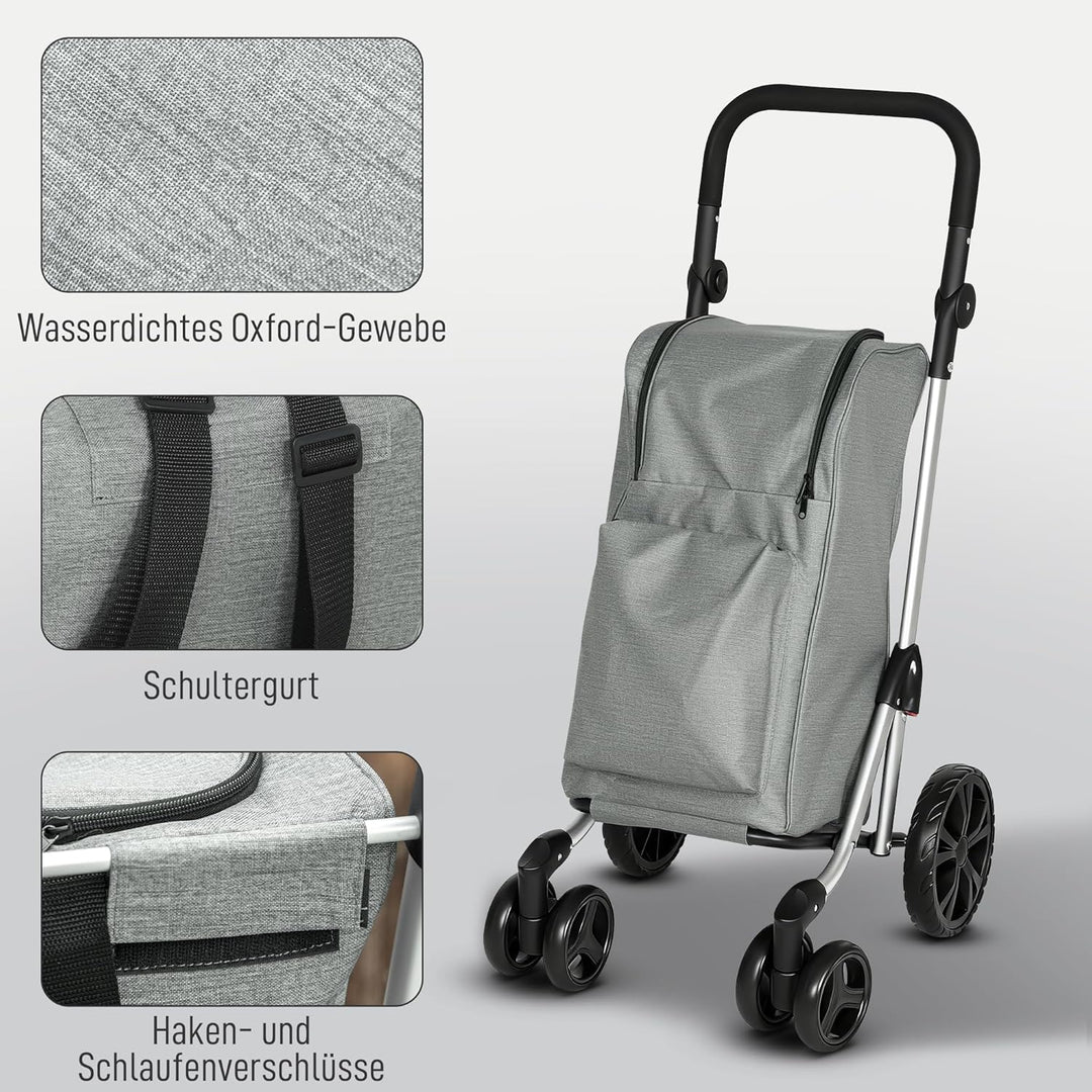 HOMCOM Einkaufstrolley klappbar Einkaufswagen mit Kühlfach, verstellbar Griff, 46L Kapazität, 3in1 T