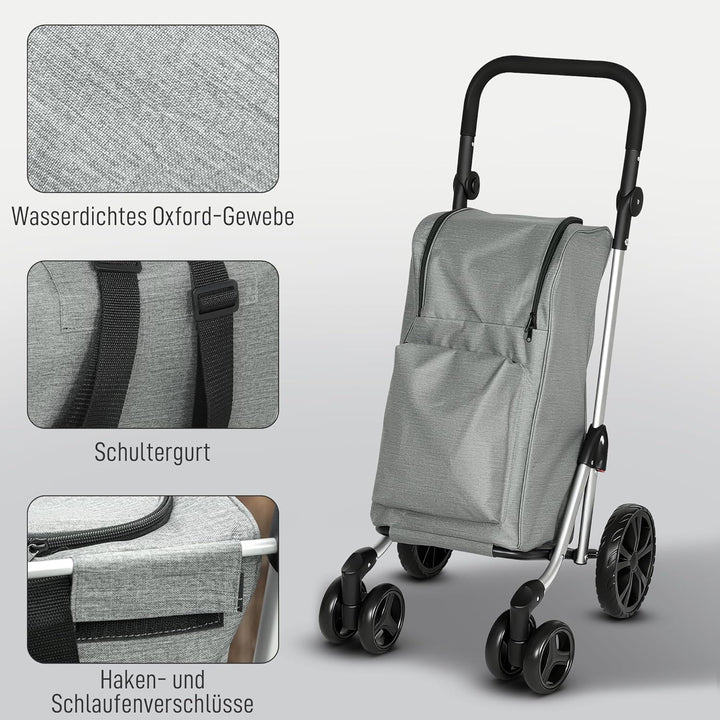 HOMCOM Einkaufstrolley klappbar Einkaufswagen mit Kühlfach, verstellbar Griff, 46L Kapazität, 3in1 T