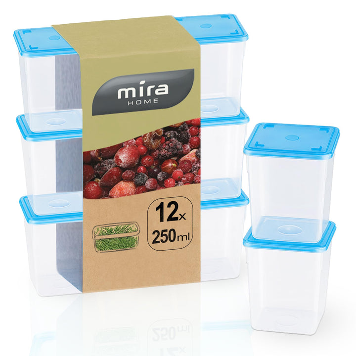 MiraHome Gefrierdosen Set 12x0,25L Durchsichtig Blau – Perfekt in der Küche zur Aufbewahrung & Organ