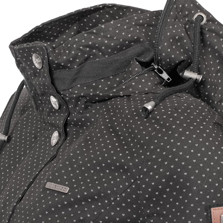 MARIKOO Damen leichte Übergangsjacke Baumwoll-Parka mit Kapuze Nyokoo XS-XXL S Schwarz Dots, S Schwa