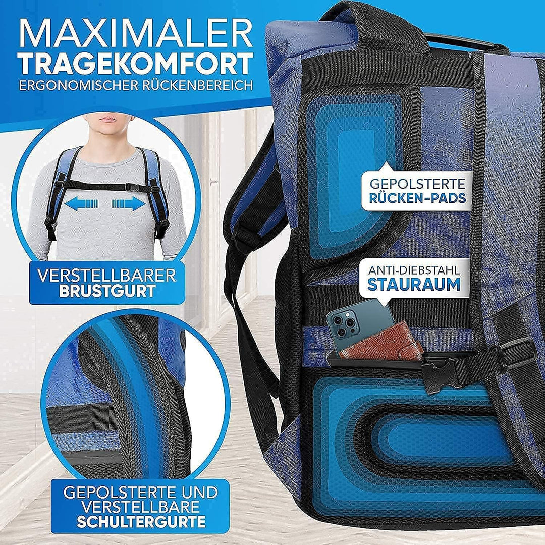 Rolltop Rucksack Damen und Herren aus Recycelten Plastikflaschen | Rucksack Uni | Laptop Rucksack |