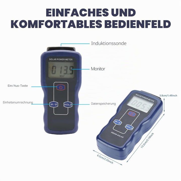Solar Power Meter SM206 Digital Solar Power Meter Sonnenlichtmessgerät für Strahlungsmessgeräte Sola