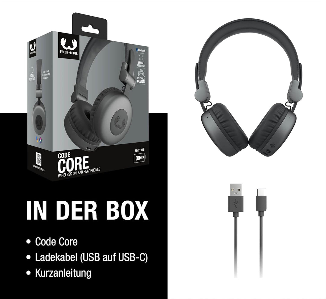 Fresh 'n Rebel Code Core, Bluetooth-Kopfhörer on-Ear, kabellos, 30 Stunden Spielzeit, mit Mikrofon u