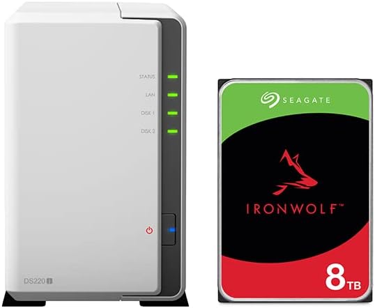 Synology DS220j 16 TB 2 Bay Desktop NAS-Lösung | Installiert mit 2 x 8 TB Seagate IronWolf-Laufwerke