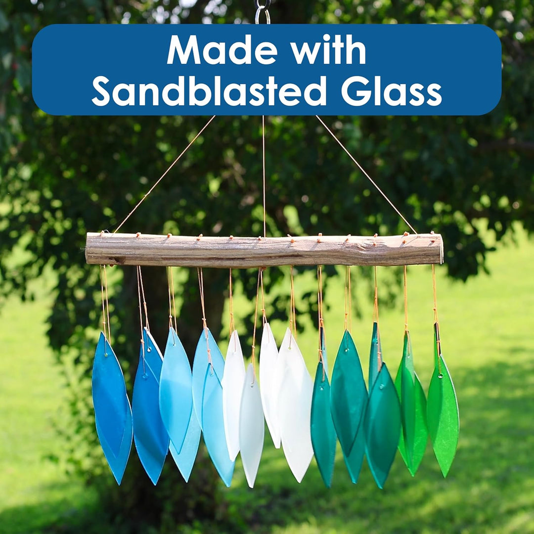 Blue Handworks Windspiel aus Glas und Treibholz, handgestrahltes Glas und Fundholz, handgefertigt, K