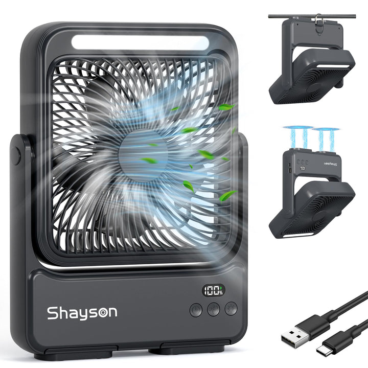 Ventilator 20000mAh Akku Tischventilator USB Camping Ventilatoren mit Lampe, 4 Getriebe,12-43 Std.La