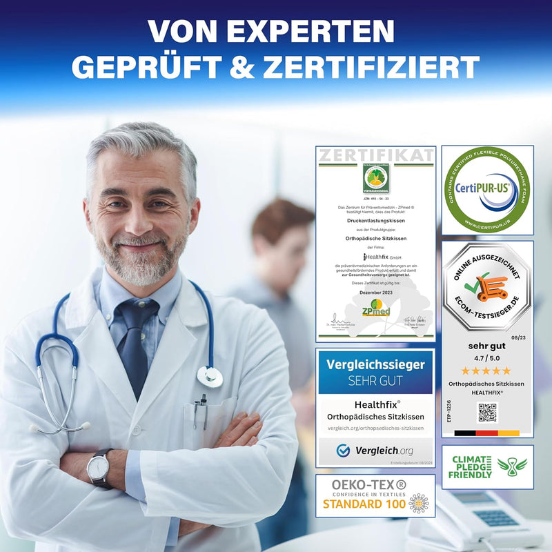 Healthfix® Auto Sitzkissen | Verbessert Sitzhaltung und lindert Sitzschmerz | Orthopädisches Sitzkis