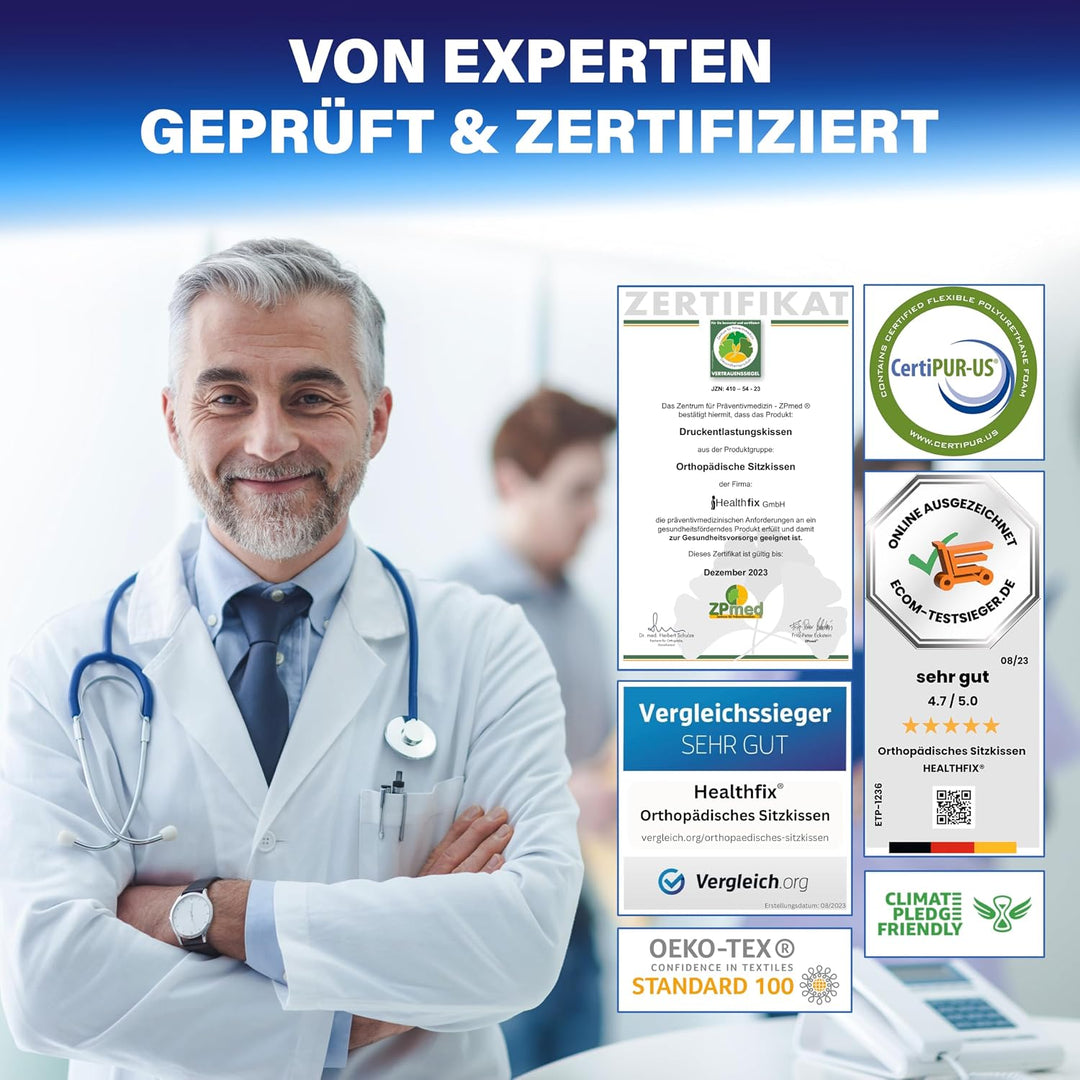 Healthfix® Orthopädisches Sitzkissen für Büro, Auto &amp; Co.- Ergonomisches Sitzen aus Memory Foam mit