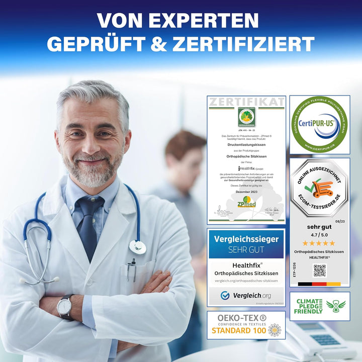 Healthfix® Orthopädisches Sitzkissen für Büro, Auto &amp; Co.- Ergonomisches Sitzen aus Memory Foam mit