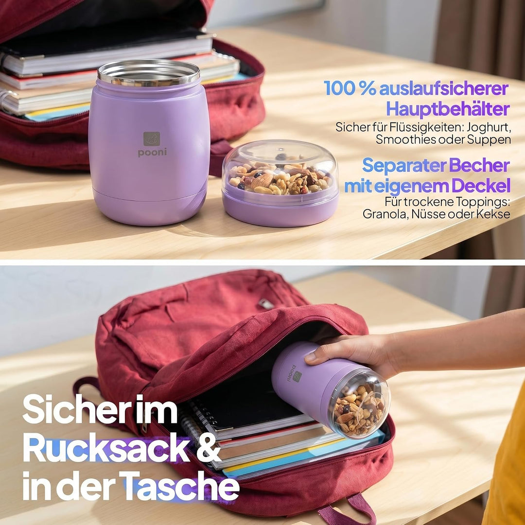 Müslibecher, auslaufsicherer Joghurtbecher to go mit Löffel, für Müsli, Joghurt, Frühstücksbecher au