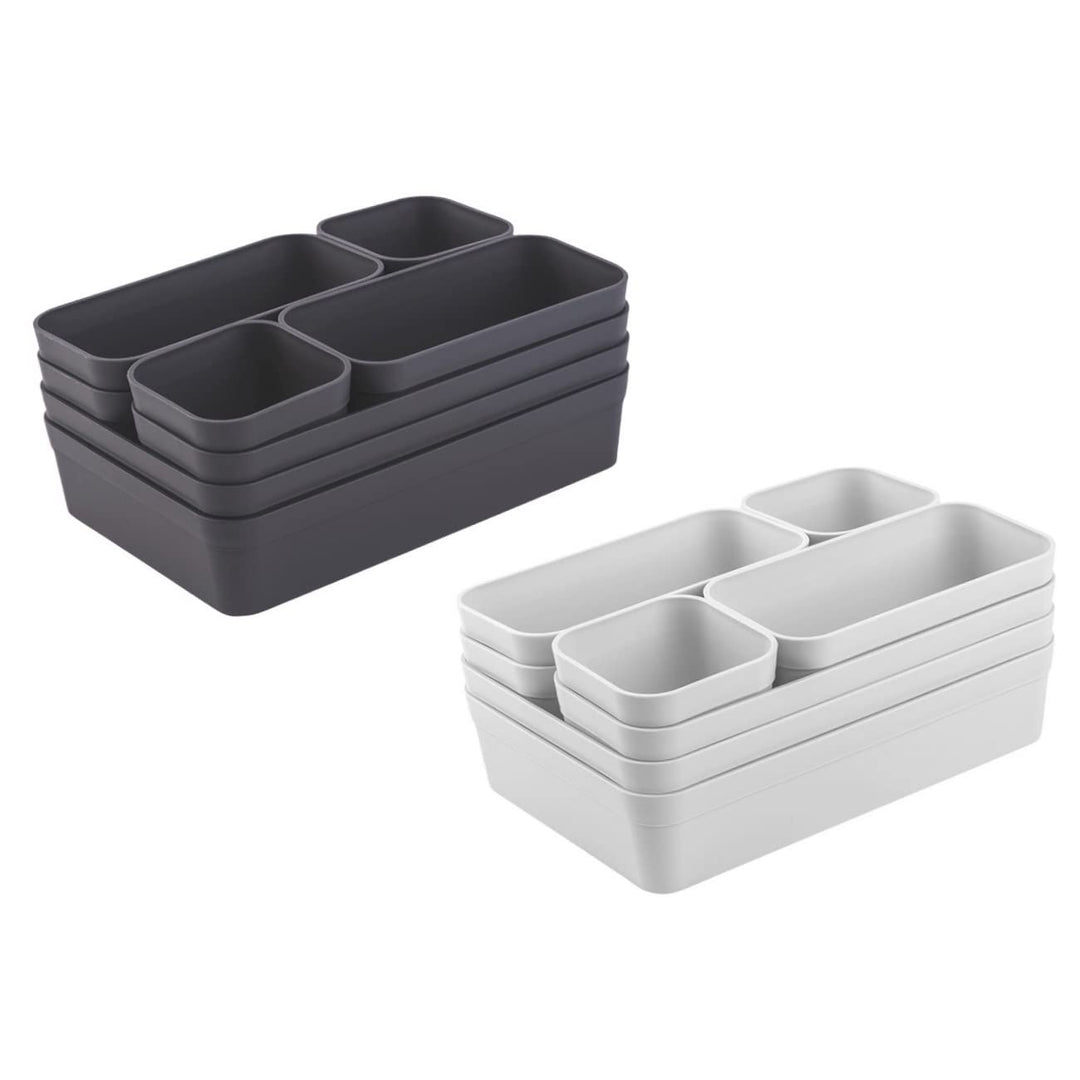 1 x Schubladen-Organizer Set, 16-teilig, Farbmix: Anthrazit/Hellgrau, universell verstellbar, Aufbew