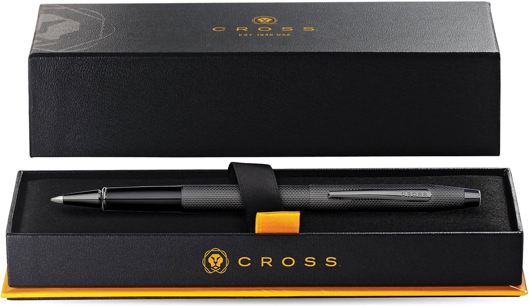 Cross Classic Century Rollerball (Gefrästes Diamantmuster, Schreibfarbe: Schwarz) gebürstetes schwar