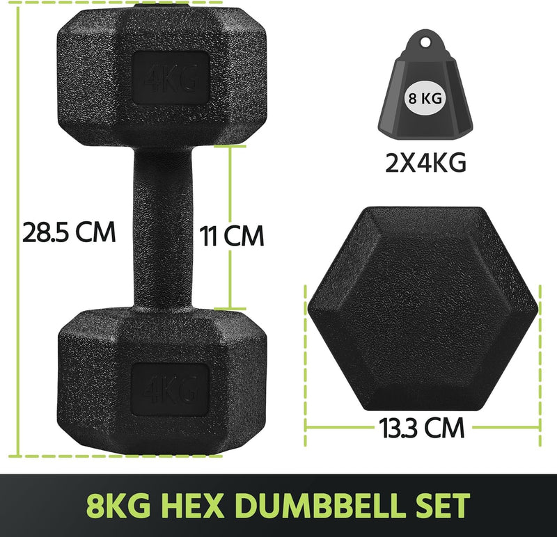 Yaheetech 2 Stück Hantel Set 4/5/6/7,5/8/10 Kg Kurzhanteln Gusseisen Hexagon Hanteln Gewichte Traini