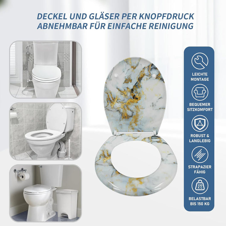 Toilettendeckel mit Absenkautomatik, WC Sitz mit Absenkautomatik Oval Form klodeckel Einfache Reinig