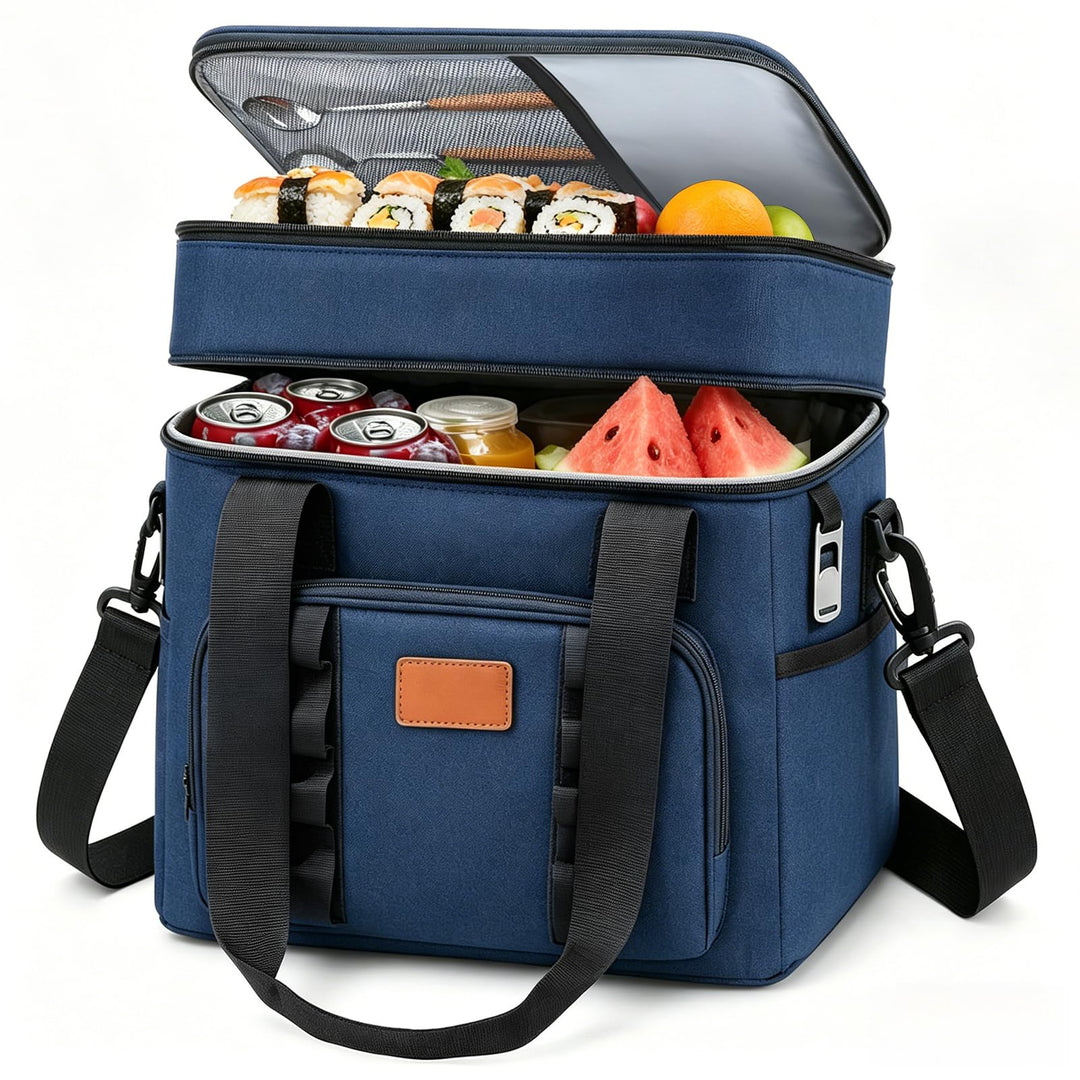 Kühltasche 30.7L Doppel-Kühltasche Gross Faltbar, Thermotasche Hält Warm &amp; Kalt, Picknicktasche mit