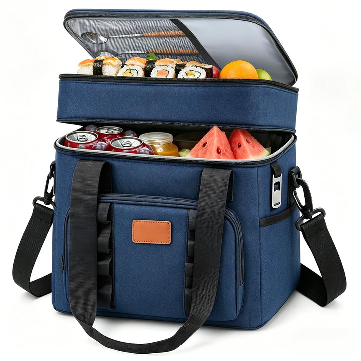 Kühltasche 30.7L Doppel-Kühltasche Gross Faltbar, Thermotasche Hält Warm &amp; Kalt, Picknicktasche mit