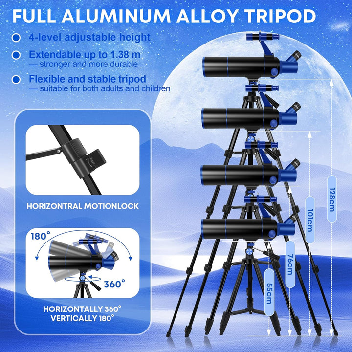 Dianfan Teleskop für Erwachsene Astronomie, 80mm Blende 500mm Teleskop für Kinder & Anfänger, Tragba