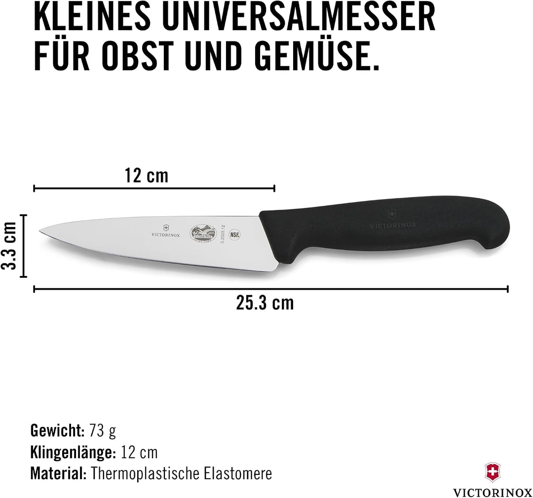 Victorinox Fibrox Kochmesser, Kleines Universalmesser für Obst und Gemüse, 12 cm, Gerade Klinge, Sch